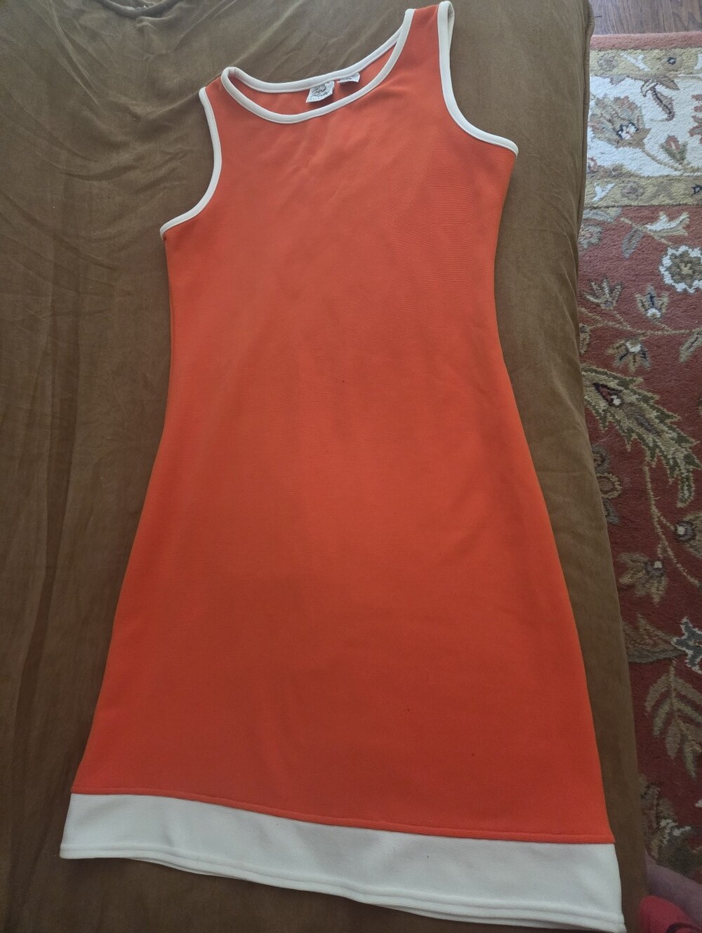 1990'sBright Orange Sleeveless Shift Dress with White Trim